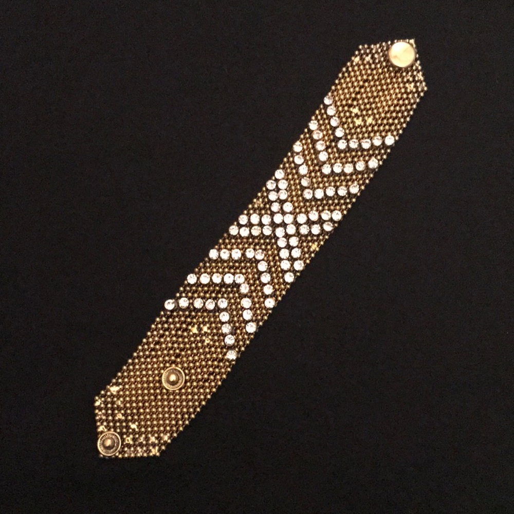 Anthropologie | gold & crystal adjustable bracelet